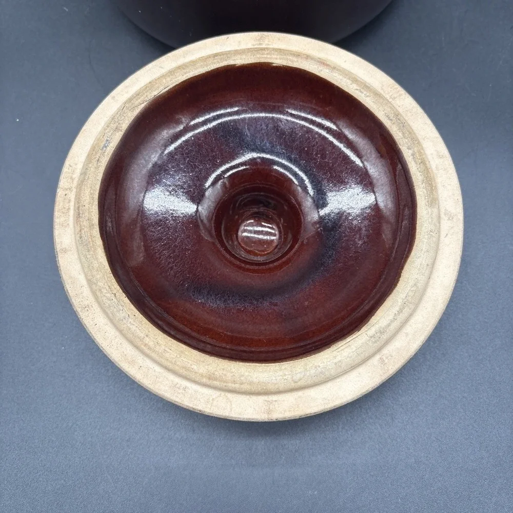 West Bend Brown Glazed Stoneware Bean Pot Crock with Lid Vintage Kitchen